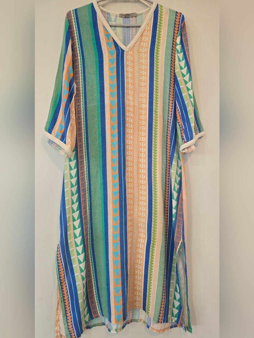 Rare Luisa Perla Made In Italy Linen Blend Dress Kaftan Vintage. Large. Boho